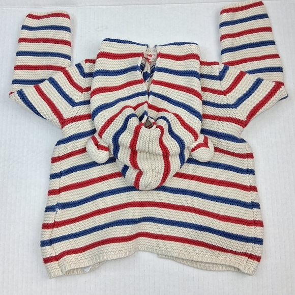 Baby Gap Multicolor Striped Teddy Bear Hooded 100% Cotton Button Up Sweater - Picture 3 of 3